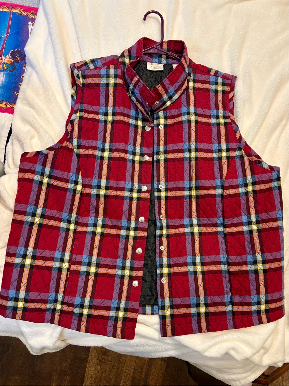Women's Red Plaid Quilted Button-Front Vest by Baxter & Wells